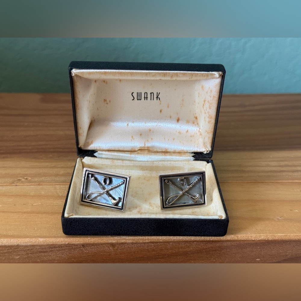 Vintage Swank Cufflinks Mother of Pearl Golf Clubs Horseshoe Silver Tone